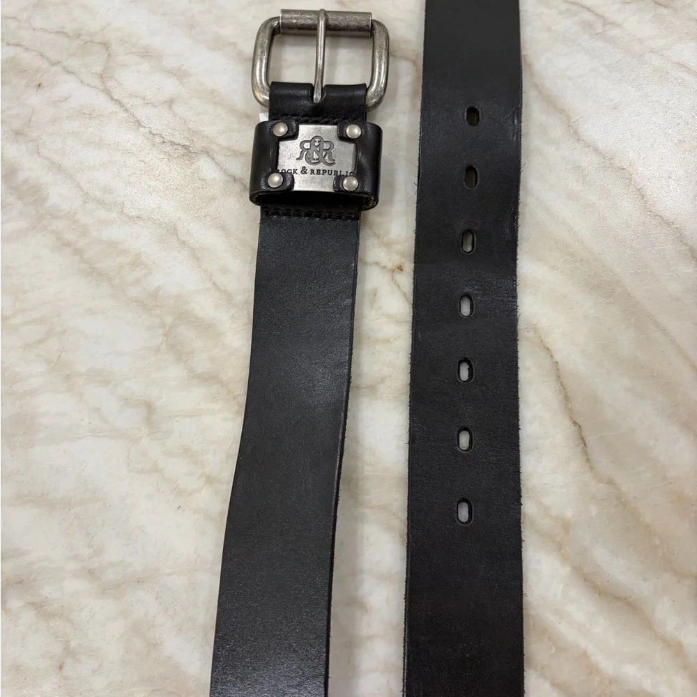 Rock & Republic Black Leather Belt with Silver Buckle NWT